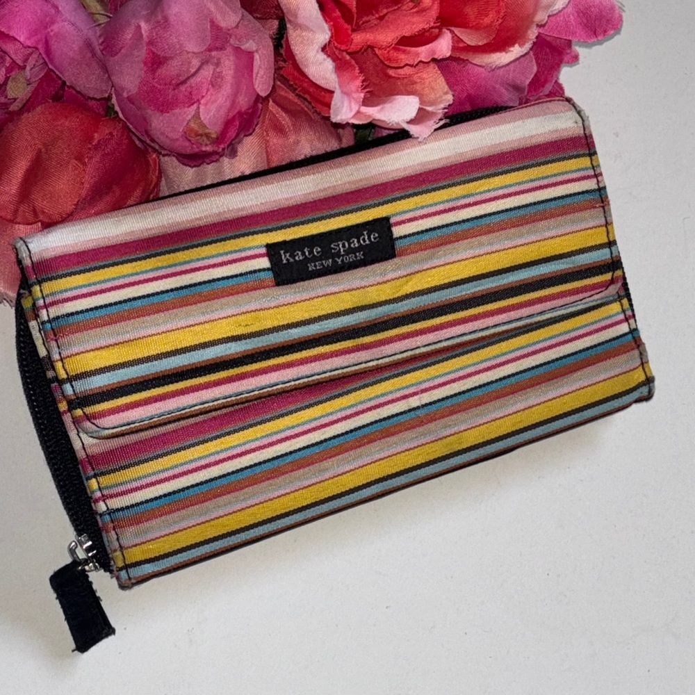 Kate Spade Vibrant Striped Wallet Y2K KATE SPADE STRIPES TRIFOLD WALLET VTG